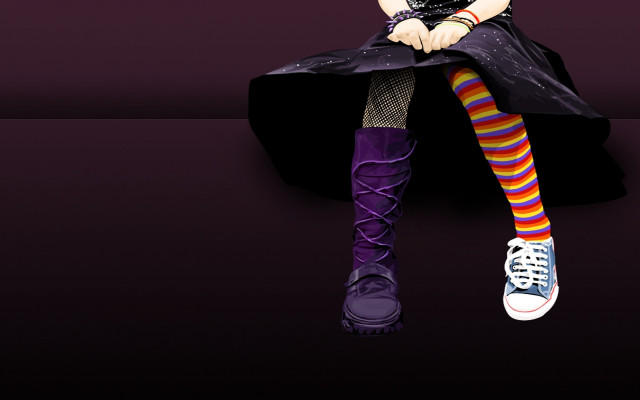 Woman black dress striped socks free wallpaper for desktop - medium preview image