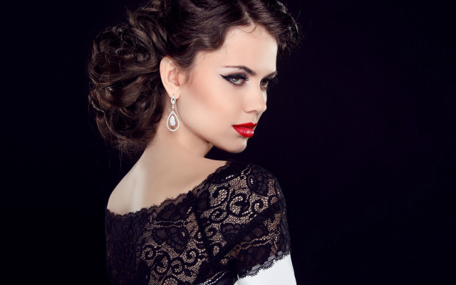 Woman red lipstick black dress #4 free wallpaper for desktop - medium preview image