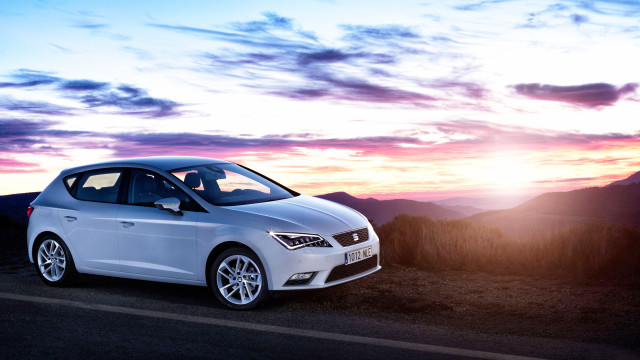 White car sunset road clouds free wallpaper for desktop - medium preview image