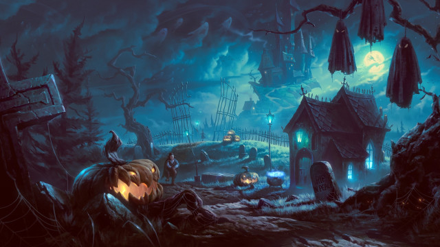 Halloween graveyard ghost moon gothic free wallpaper for desktop - medium preview image