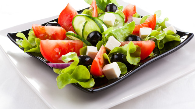 Salad plate cucumbers tomatoes olives free wallpaper for desktop - medium preview image