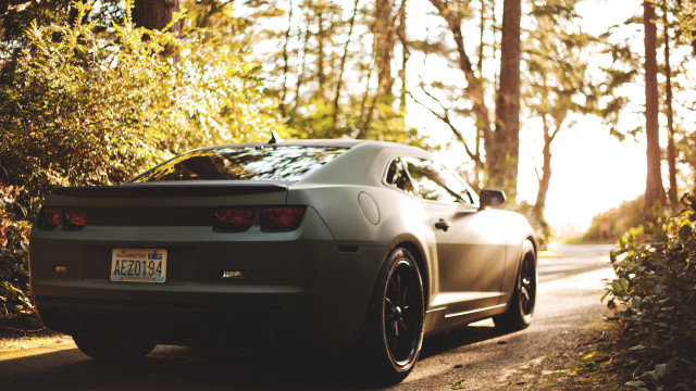 Car woods autumn sunset tiltshift free wallpaper for desktop - medium preview image