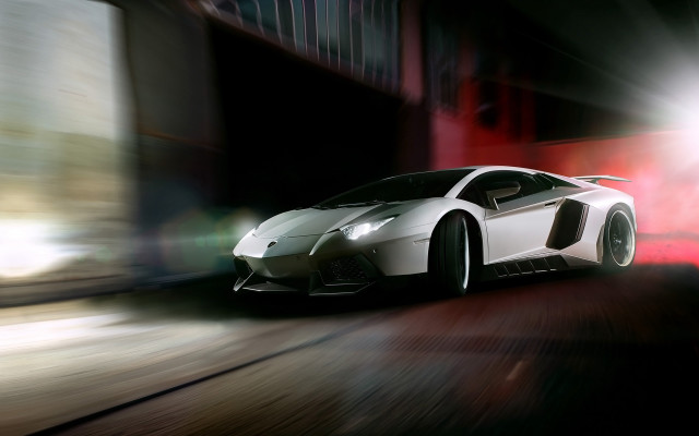 White sports car night motion #2 free wallpaper for desktop - medium preview image