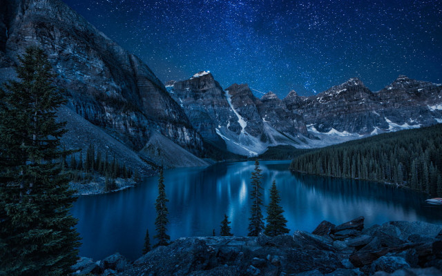 Mountain lake night starry sky #2 free wallpaper for desktop - medium preview image