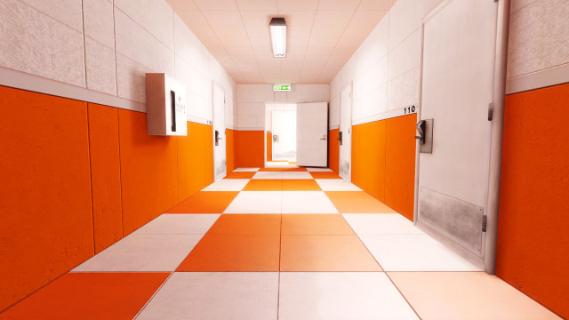 Hallway orange white door light free wallpaper for desktop - medium preview image