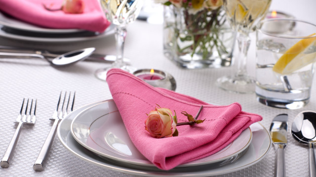 Pink napkin silverware vase lemons free wallpaper for desktop - medium preview image