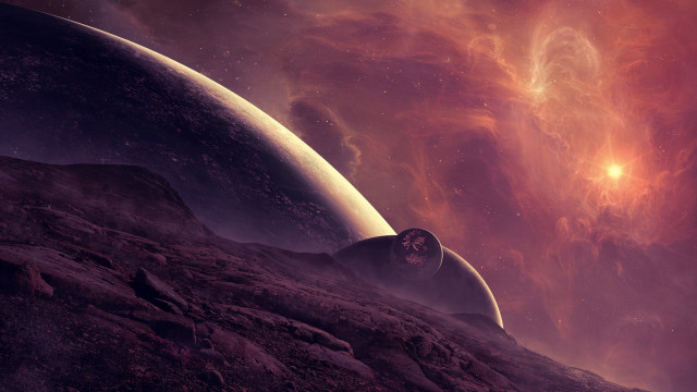 Space station rocky surface distant free wallpaper for desktop - medium preview image