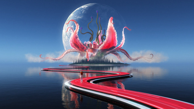 Futuristic red giant water car free wallpaper for desktop - medium preview image