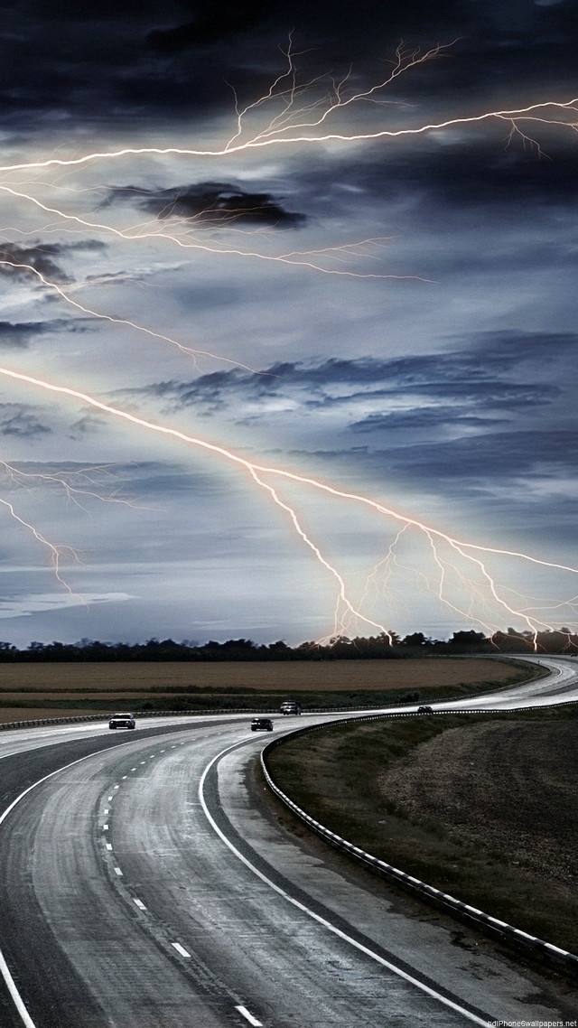 Road lightning bolts sky car free wallpaper for mobile - medium preview image