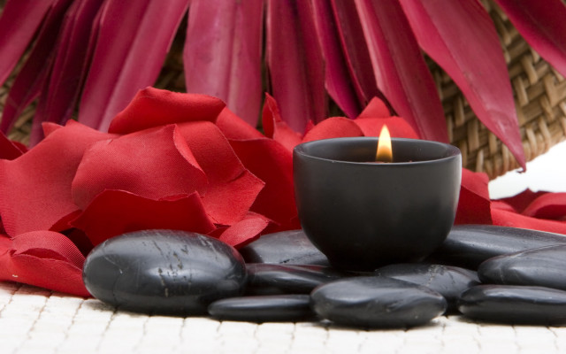 Candle black bowl rocks flowers free wallpaper for desktop - medium preview image
