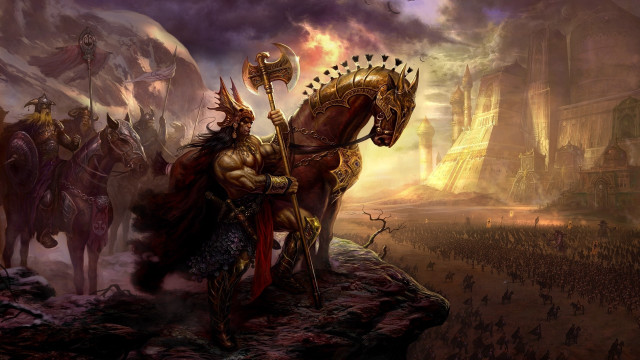 Man horse sword crowd fantasy free wallpaper for desktop - medium preview image