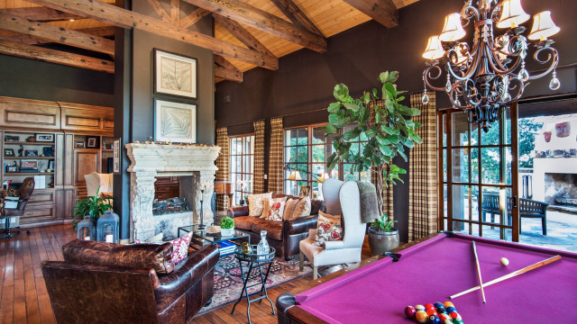 Pool table fireplace chandelier couch free wallpaper for desktop - medium preview image