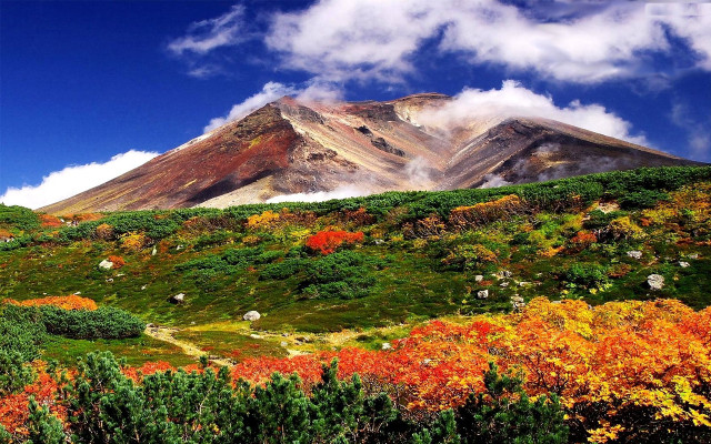 Mountain cloud trees autumn sunset free wallpaper for desktop - medium preview image