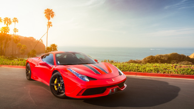 Red sports car ocean palm #2 free wallpaper for desktop - medium preview image