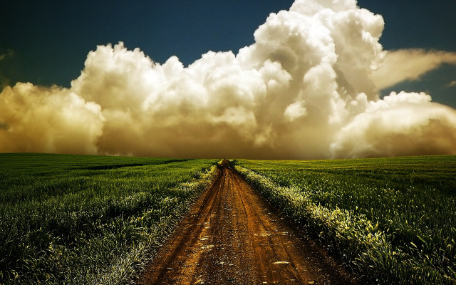 Dirt road green field cloudy #16 free wallpaper for desktop - medium preview image