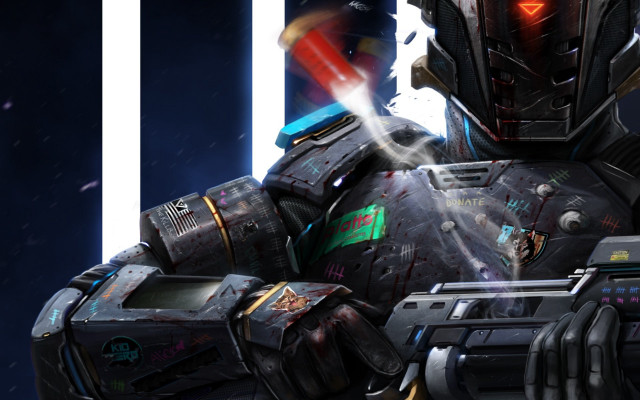 Futuristic man gun redlight glowing free wallpaper for desktop - medium preview image