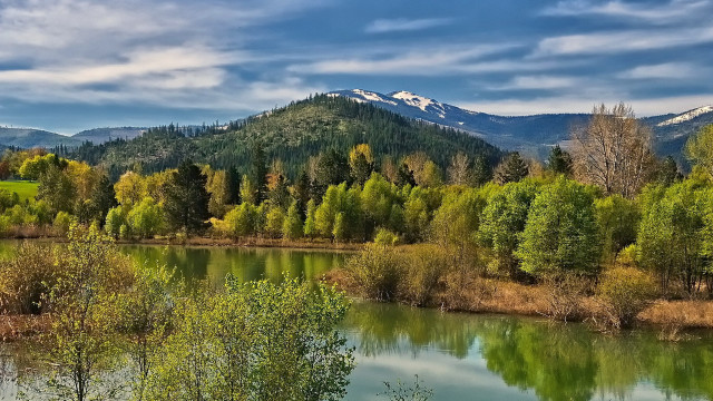 River trees mountains cloudy sky #4 free wallpaper for desktop - medium preview image