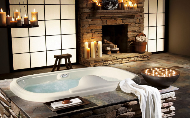 Luxury jacuzzi candles fireplace arts free wallpaper for desktop - medium preview image