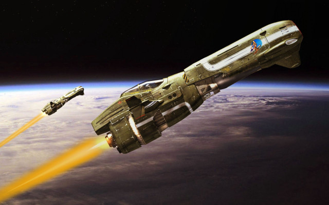 Space station earth laser rocket free wallpaper for desktop - medium preview image