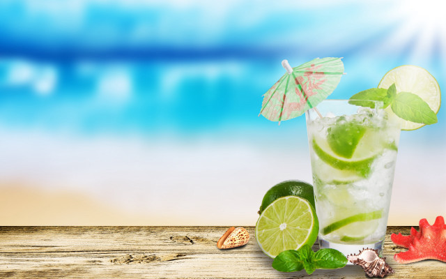 Mojito lime umbrella beach wooden free wallpaper for desktop - medium preview image