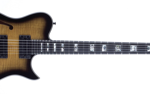 Guitar brown body black strings free wallpaper for desktop - medium preview image