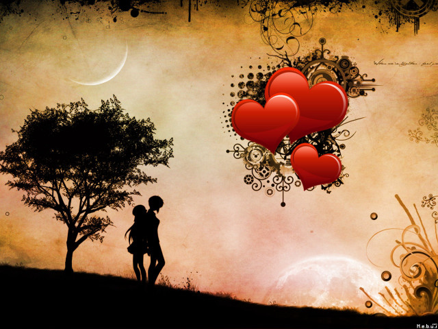 Couple tree red hearts moons free wallpaper for desktop - medium preview image