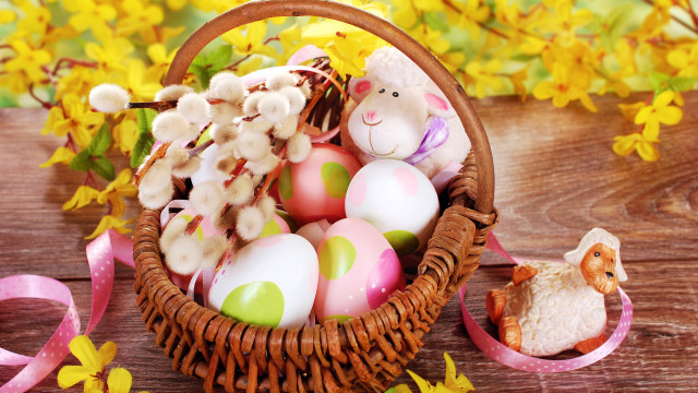 Easter eggs basket toy sheep free wallpaper for desktop - medium preview image
