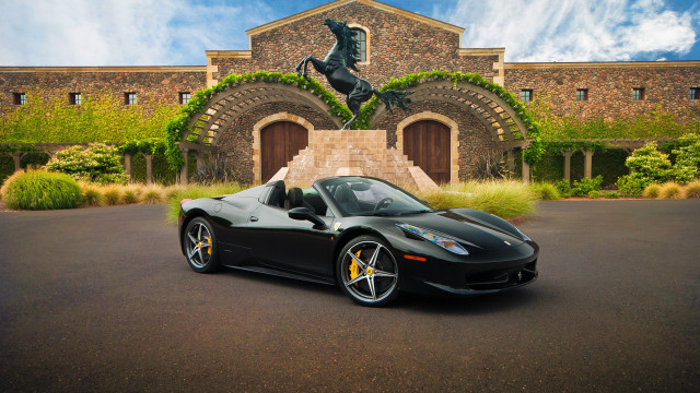 Black sports car neoclassic statue free wallpaper for desktop - medium preview image