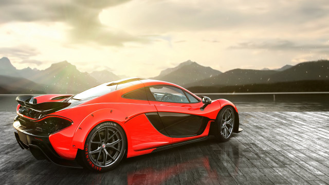 Red sports car mountains sunbeam free wallpaper for desktop - medium preview image