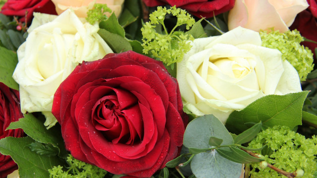 Roses bouquet puzzle flower leaves free wallpaper for desktop - medium preview image