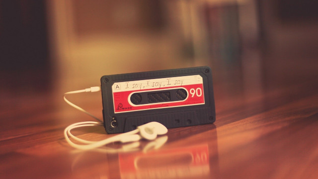 Cassette recorder earphones table bookcase free wallpaper for desktop - medium preview image