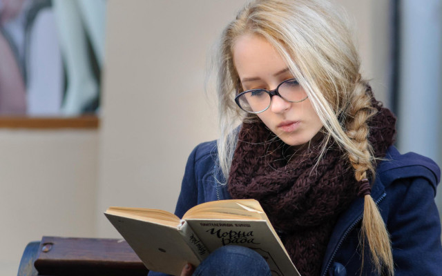 Woman reading scarf suitcase painting free wallpaper for desktop - medium preview image