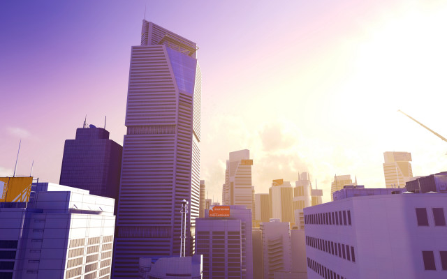 City skyline futurism volumetric lighting free wallpaper for desktop - medium preview image