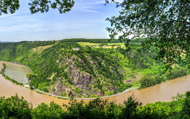 River forest hillside matte painting free wallpaper for desktop - medium preview image