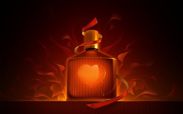 Perfume bottle heart red ribbon free wallpaper for desktop - medium preview image