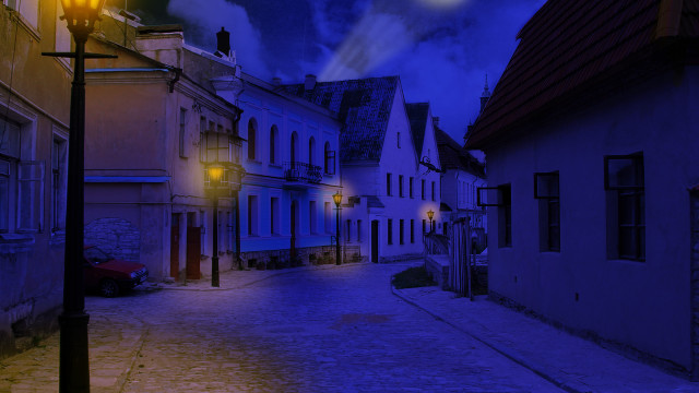 Night street magic realism matte free wallpaper for desktop - medium preview image