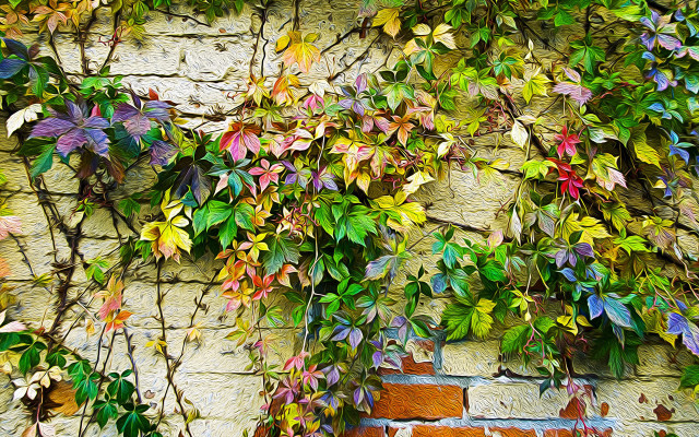 Brick vines clock flower garden free wallpaper for desktop - medium preview image
