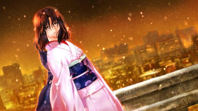 Woman kimono city night fireworks free wallpaper for desktop - medium preview image