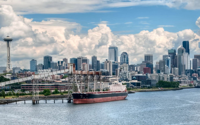 Large boat city skyline clouds free wallpaper for desktop - medium preview image