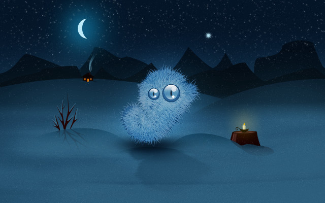 Blue fuzzy creature candle night free wallpaper for desktop - medium preview image