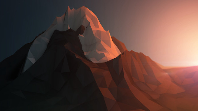Lowpoly mountain brightsun darksky clouds free wallpaper for desktop - medium preview image