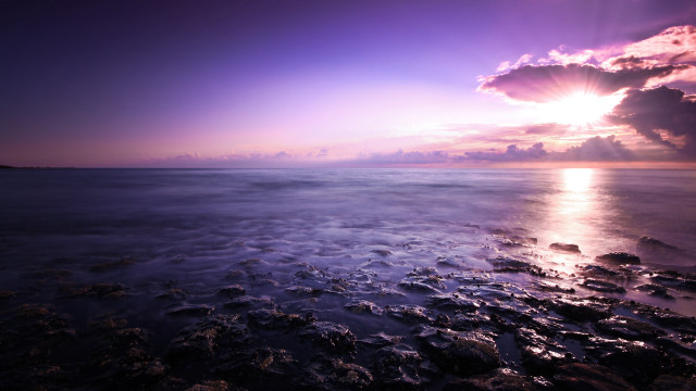 Purple sky reflection beach mountains free wallpaper for desktop - medium preview image