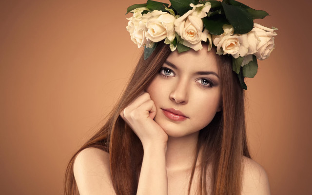 Woman flowercrown portrait photorealistic roses free wallpaper for desktop - medium preview image