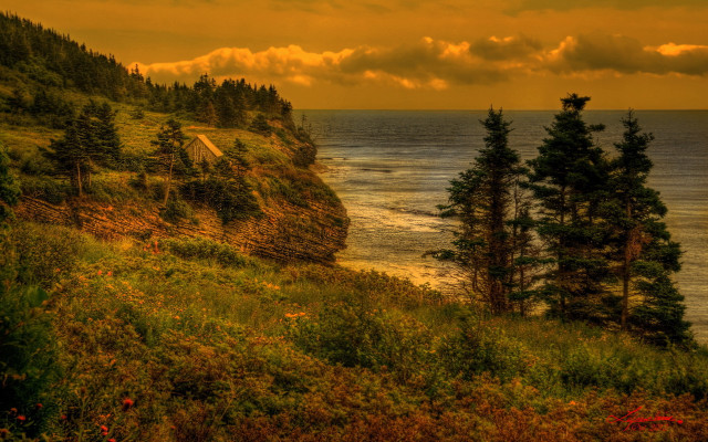 Beach cliff autumn sunset matte free wallpaper for desktop - medium preview image