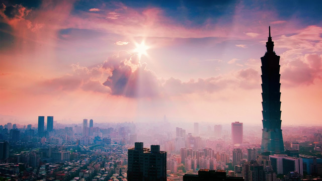 City skyline tallbuilding sun rays free wallpaper for desktop - medium preview image