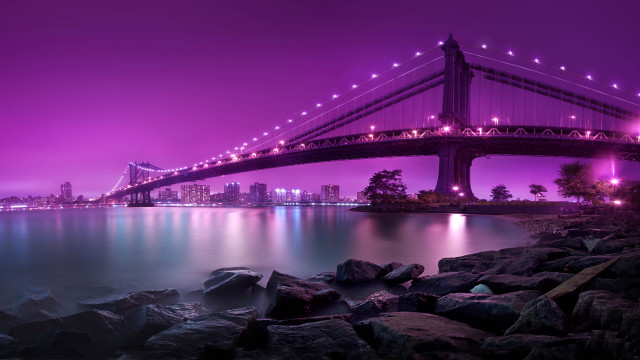 Bridge city night purple matte free wallpaper for desktop - medium preview image