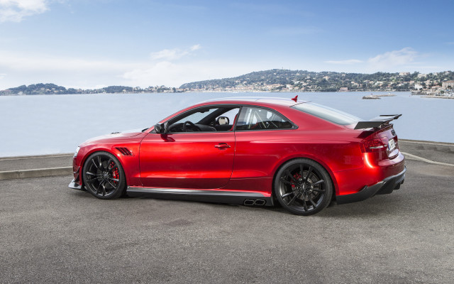 Red sports car mountain water free wallpaper for desktop - medium preview image