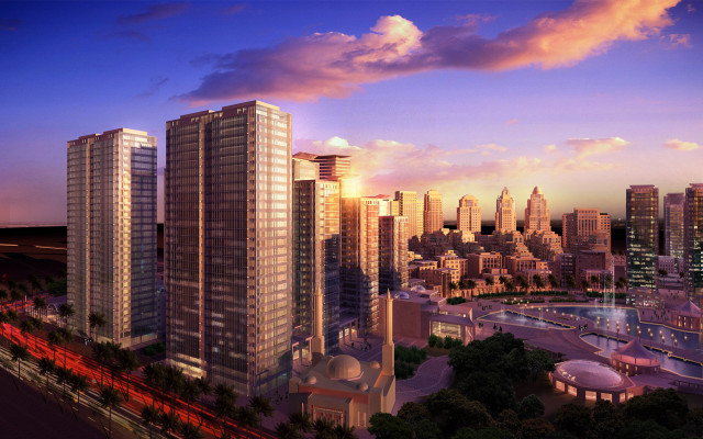 City skyline bridge tower river free wallpaper for desktop - medium preview image