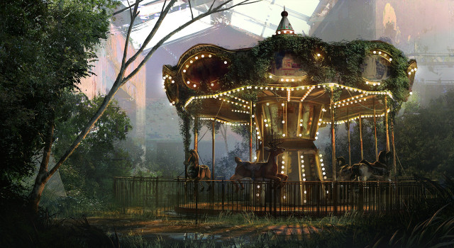 Merry go round forest lights free wallpaper for desktop - medium preview image