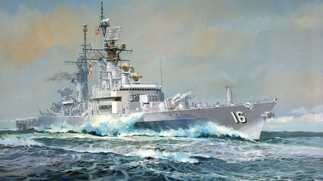 Battleship ocean sky clouds waves free wallpaper for desktop - medium preview image